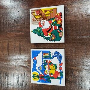 Vintage Christmas Santa hot trivets set of 2